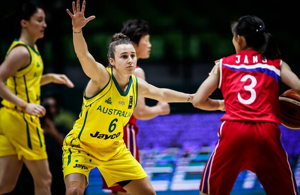 ON GUARD: Launceston captain Lauren Mansfield puts her Opals game face on against the North Koreans in the Asian Women's Cup quarter-final clash on Thursday evening. Picture: FIBA.com