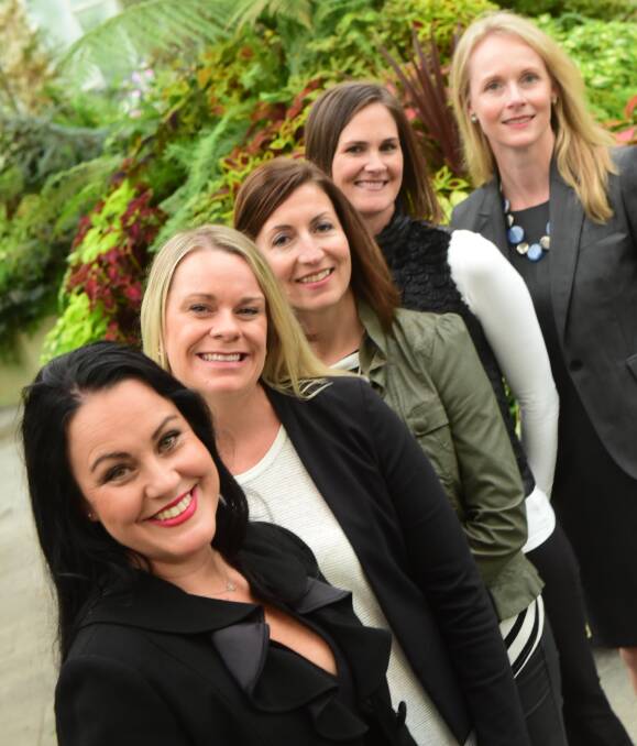 GOOD FOR BUSINESS: Karen Burbury, Emma Price, Sara Redman, Lucy Byrne and Bass Liberal Member Sarah Courtney hope the Telstra Business Women Awards will flower among entrepreneurs. Picture: Paul Scambler