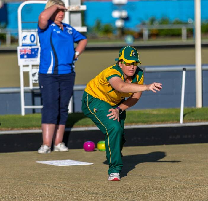 FOCUSED: Invermay's Rebecca Van Asch sends down a bowl while playing for Australia. Picture: Bowls Australia. 
