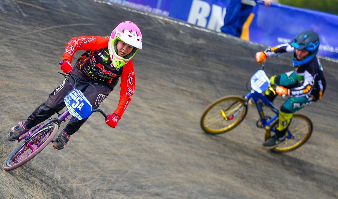 STARRING: Top 11-year-old Ava Lazaridis leads on one of the turns.