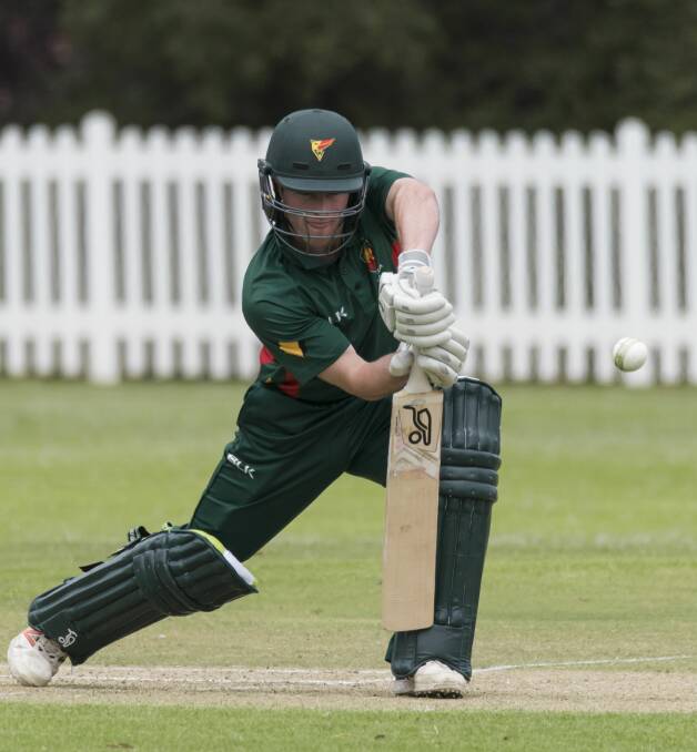 LOOKING SOLID: Tasmanian batsman Mac Wright shows off a forward defence during this week's national under-19 championships in Adelaide. Picture: Brody Grogan