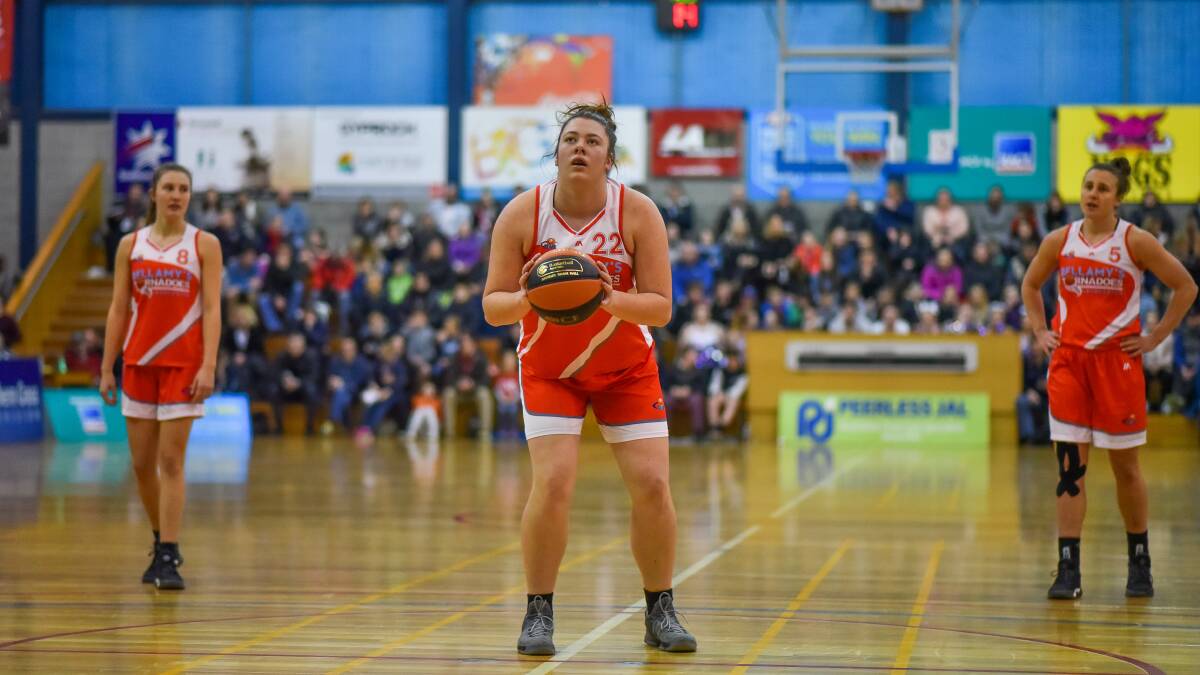 ON THE PAINT: Jayde Brazendale stands for a free throw during the first half of the Tassie women's SEABL match. Picture: Scott Gelston