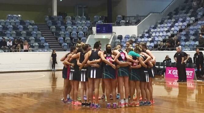 COME TOGETHER: Tasmanian Magpies and Victoria Fury players huddle after Sunday's ANL encounter in Melbourne. Picture: Supplied.