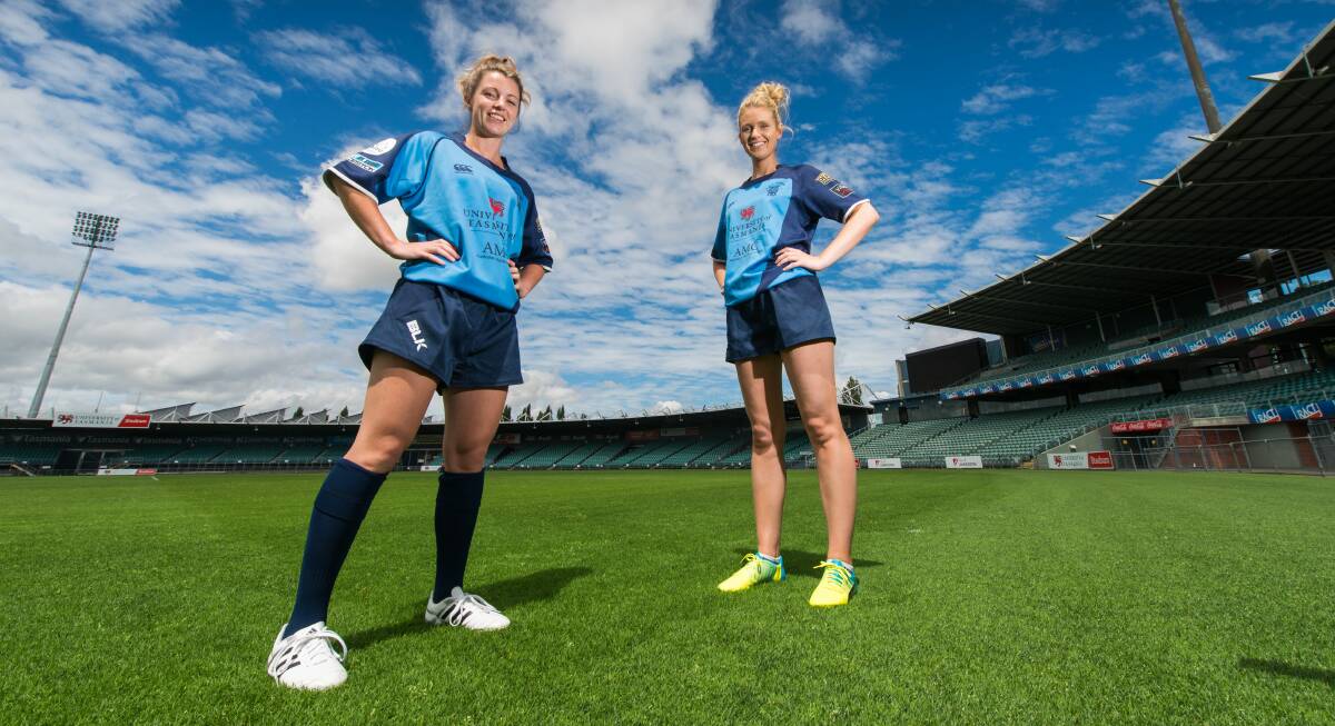 THIS IS OUR TIME: New rugby converts Kara Cairns and Emily Haywood are ready to step up onto the national stage for University of Tasmania's sevens side. Picture: Phillip Biggs