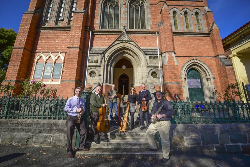 IN HARMONY: Eamonn Seddon, Michael Stocks, Jason King, Emily Sanzaro, Michael Phelps and Don Keddie are prepared for their May 27 concert. Picture: Paul Scambler.