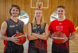 University of Tasmania basketballers Alex Bestwick, Josie Pinkerton and Ruben Carlsson, all 23, at the Newnham campus on Tuesday. Pictures by Paul Scambler 