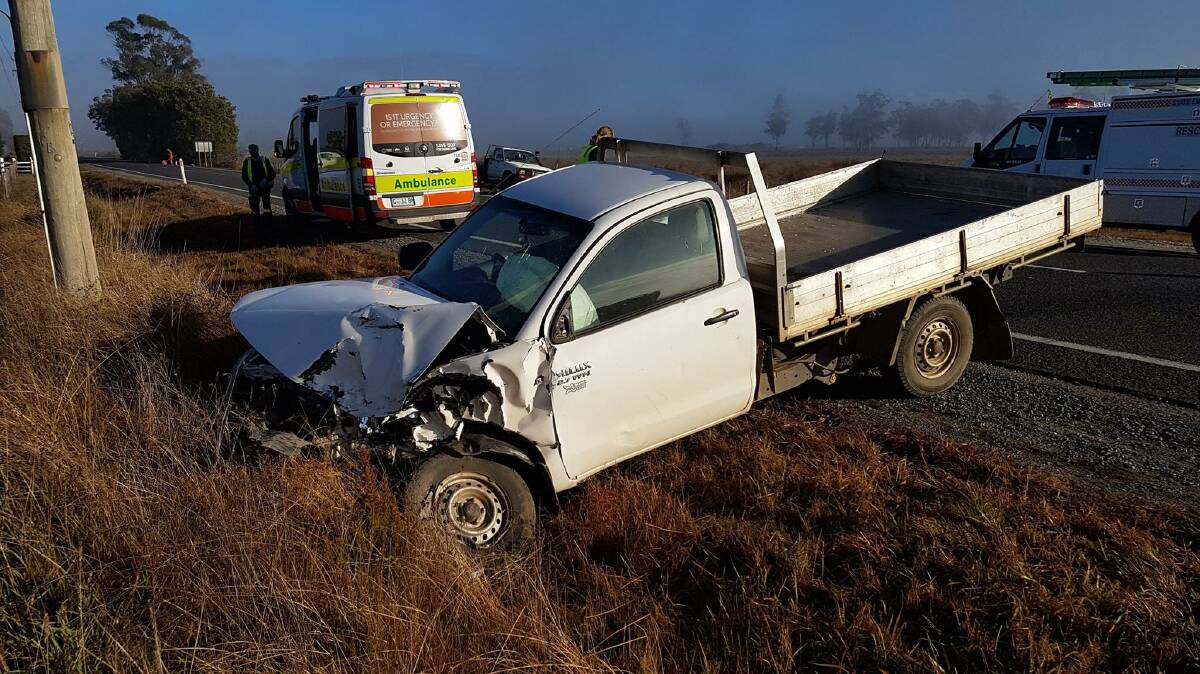 A ute that was part of a crash on Frankford Road in Glengarry this morning. Picture: Tasmania Police