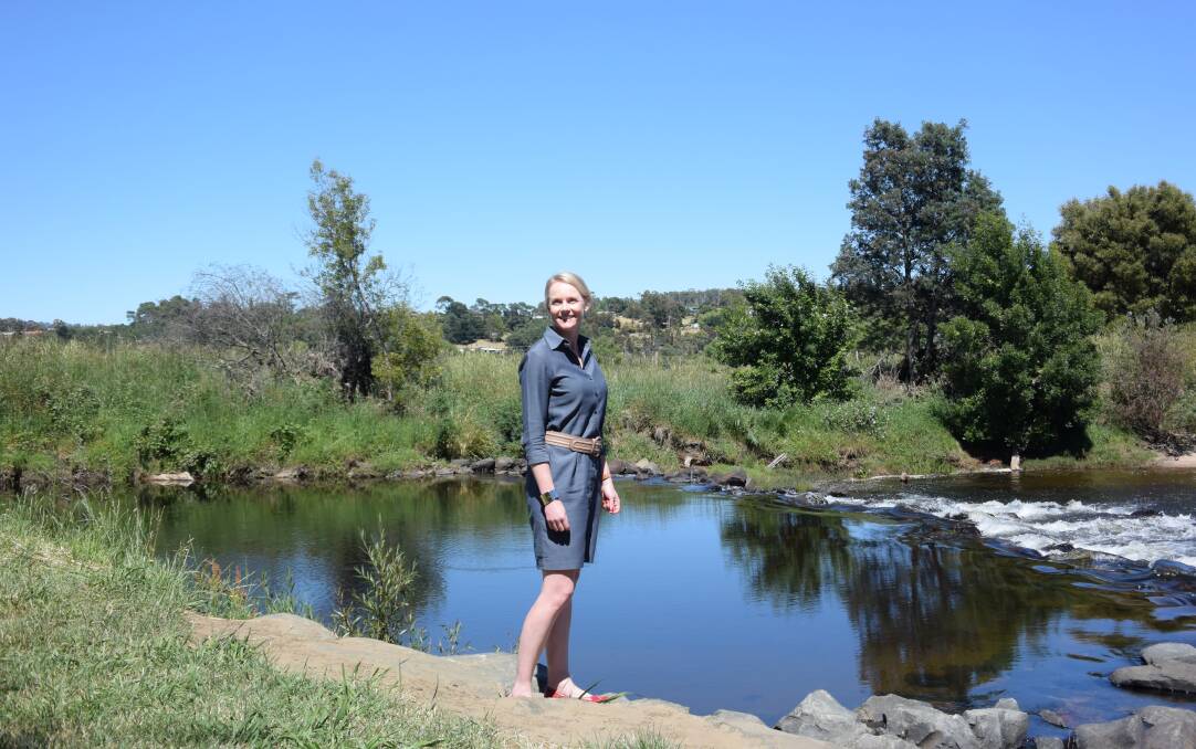Flood relief: Sarah Courtney at the St Leonards Picnic Grounds on the banks of the North Esk River, having announced an extension of flood relief funding in Launceston.