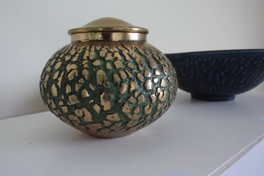 Craft: Bronze crackle jar by artist Rynne Tanton, on display at Blenheim Gallery and Garden in Longford.