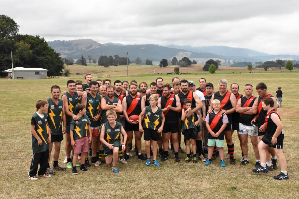 Game on: Players from Ringarooma and Branxholm enjoyed the chance to play a game of footy at Ringarooma to raise funds for the swimming pool. Picture: Karmen Davis