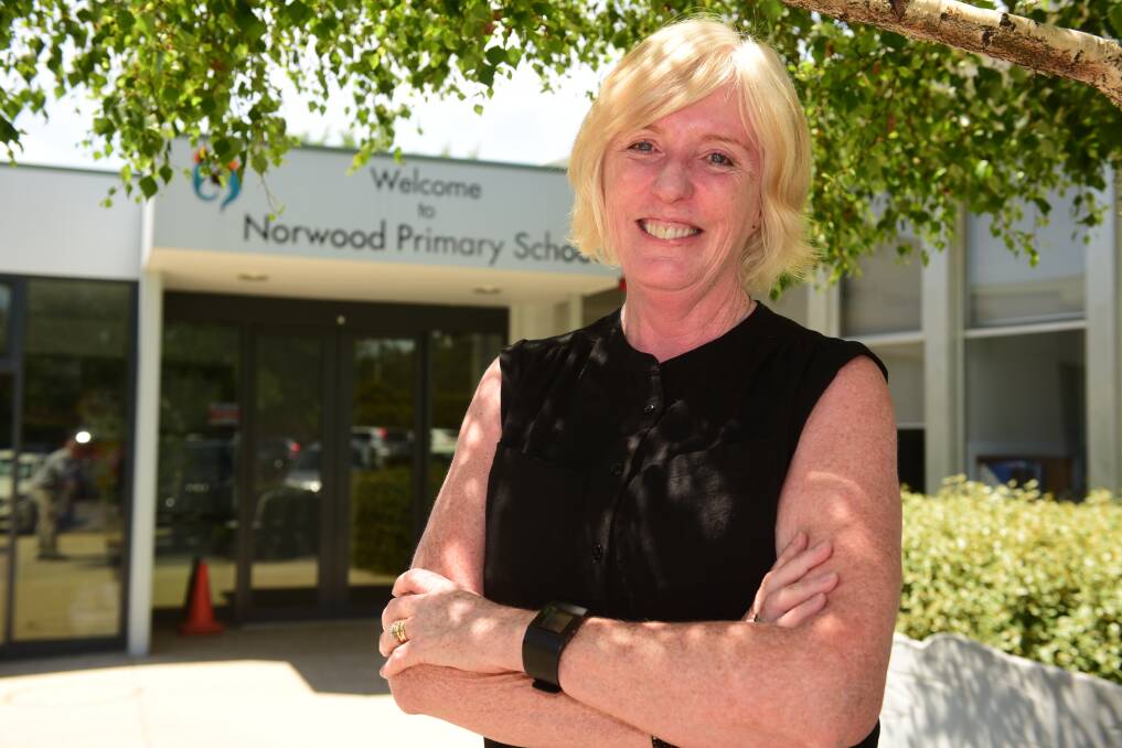 Educator: Norwood Primary School principal Sally Milbourne outside the school. Picture: Paul Scambler