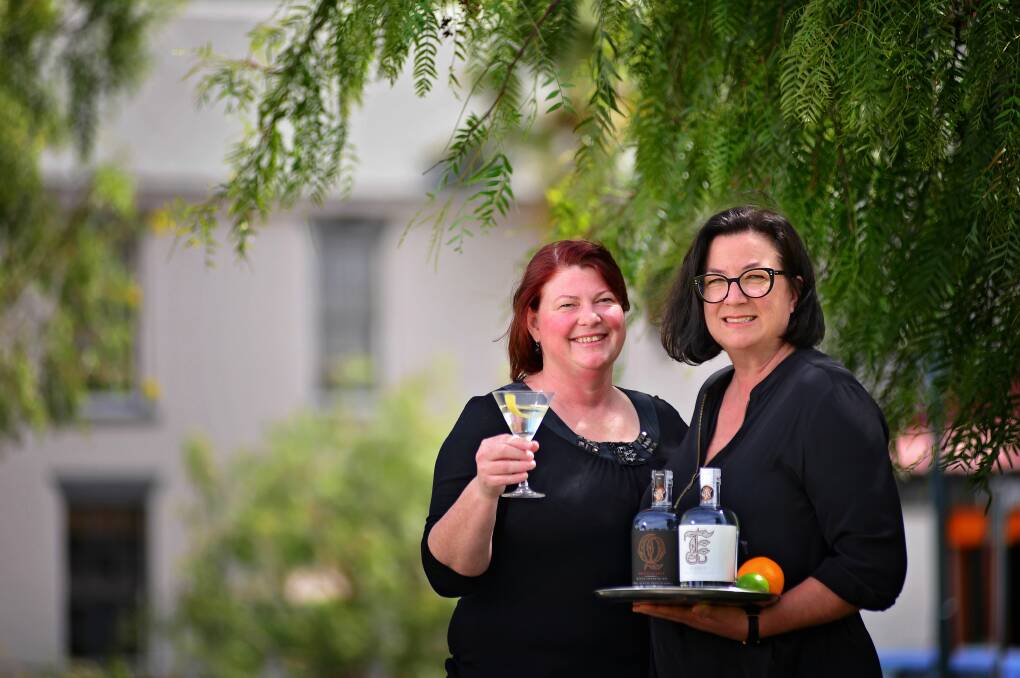 Craft gins: Chief distiller and blender Natalie Fryar and marketing manager Kim Seagram at Stillwater Providore, with Abel Gins. Picture: Phillip Biggs