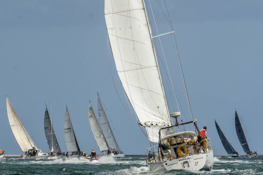 Race away: Launceston yacht Whistler races with the field in the Launceston to Hobart 2017 race. Picture: Phillip Biggs