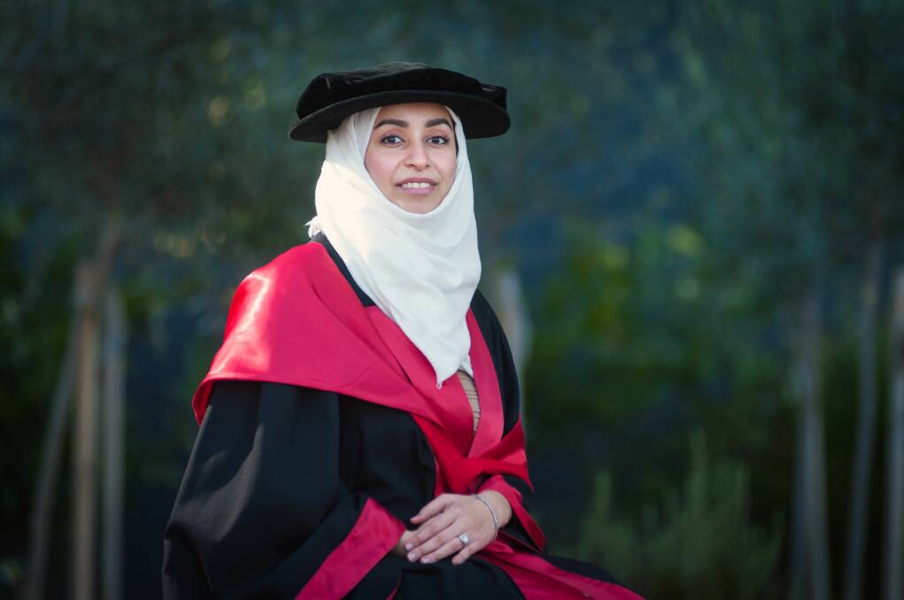 Graduating: University of Tasmania PhD graduate Safa Al'Maghrabi of Saudi Arabia, who will graduate on Saturday. Picture: Phillip Biggs
