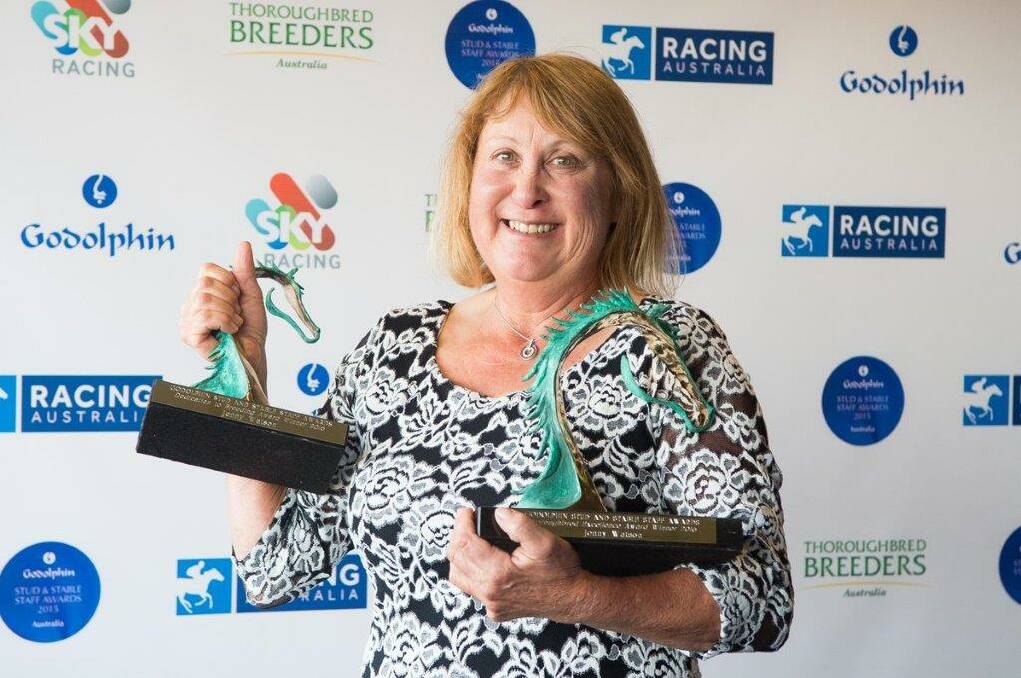 Respect: Jenny Watson with her two awards at the ceremony at Moonee Valley on Friday. Picture: Supplied