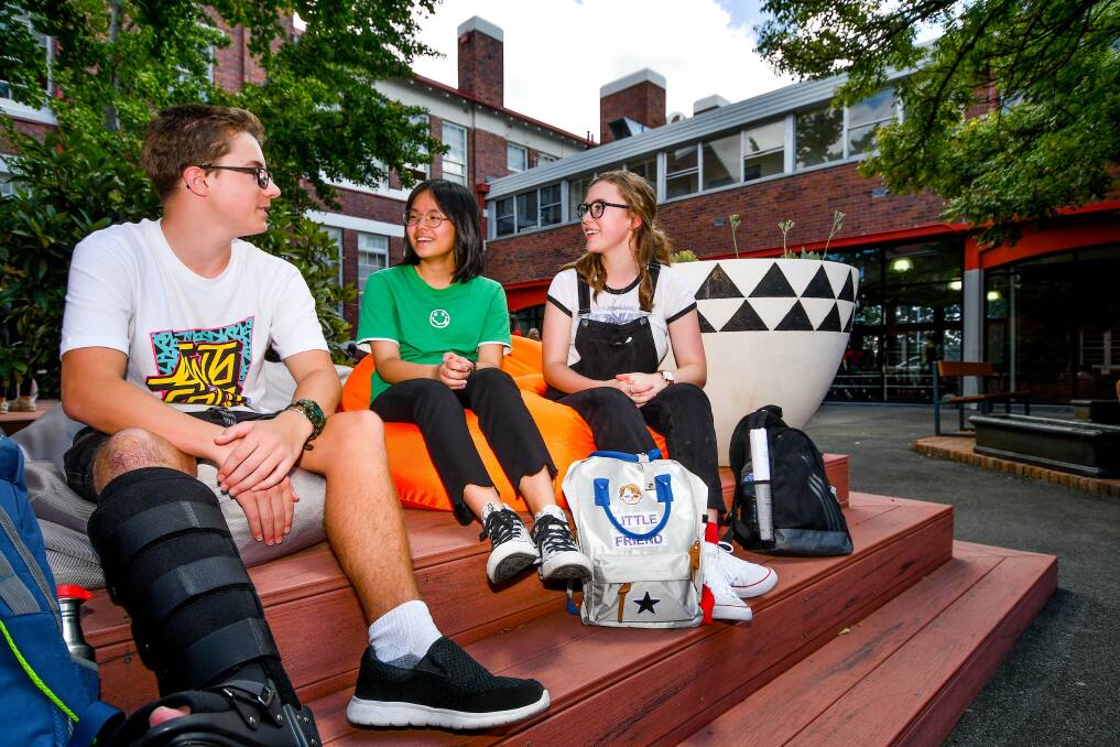 Grade 11: LC students Caleb Oosterloo, Jialin Xiang and Polly Grove on day one. Picture: Scott Gelston