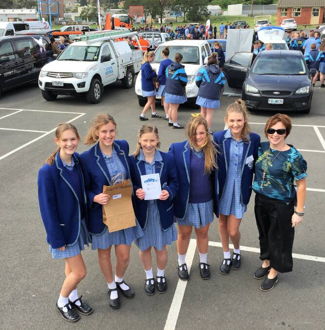 The future: Beacon student ambassadors Ella Ross, Melina Fulbrook, Keelan O'Byrne, Kahlia Monk-Morcomb, Sarah Robins, and teacher Angela Hudson at the Careers on Wheels event. Picture: Lucy Stone