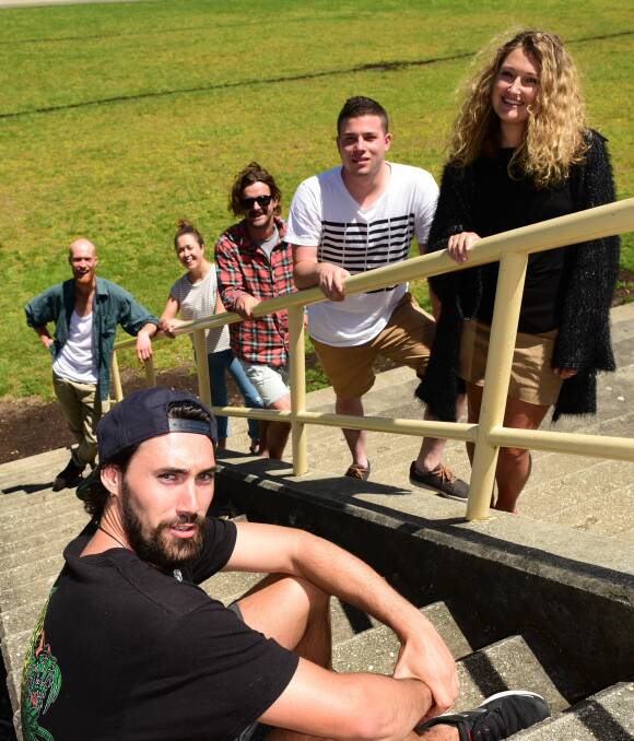 A royal eve: Jesse Higgs, with Michael Townsend, Tilly Clough, Alec McLelland, Ryan Limb, Carly McLelland at Royal Park. Picture: Paul Scambler
