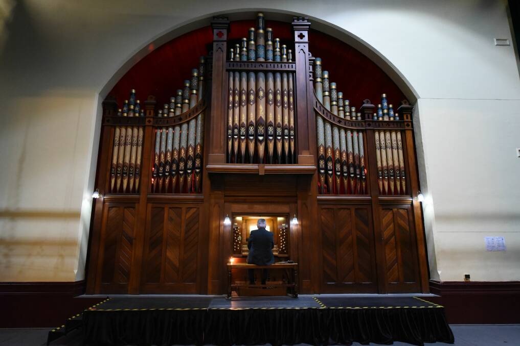PIPES: Peter Schultz on the Albert Hall organ. Picture: Paul Scambler
