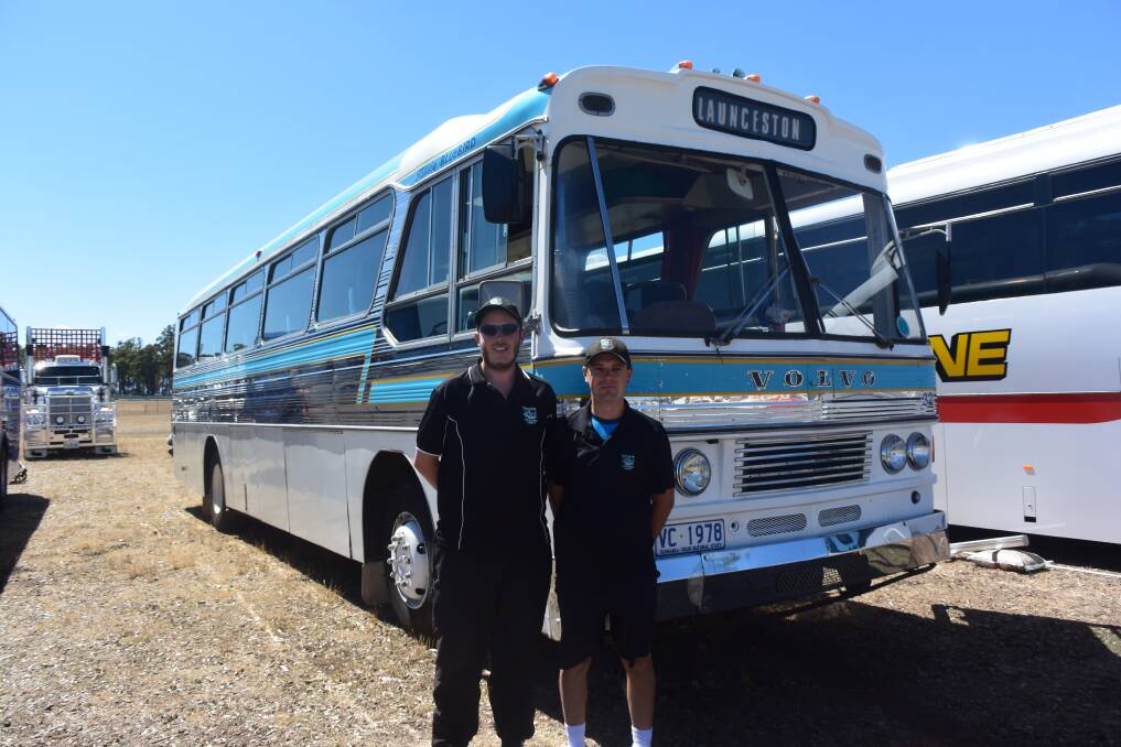 BABY BLUE: Tasmanian Bus and Coach Society members Mark Dunsby and Nicholas Witzerman with Tassie Bluebird. Picture: Stefan Boscia