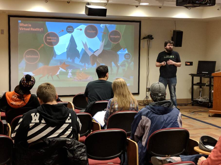 VIRTUAL REALITY: Bitlink founder, and Fulbright Scholar, delivering the first virtual reality course at Bellevue college, Seattle. Picture: Supplied