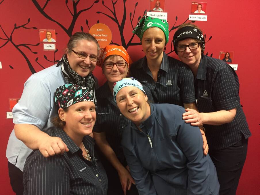 SUPPORT: Nicole Woodfield (front right) with  Launceston General Hospital staff sport bandannas ahead of CanTeen's National Bandanna Day. Picture: Supplied.