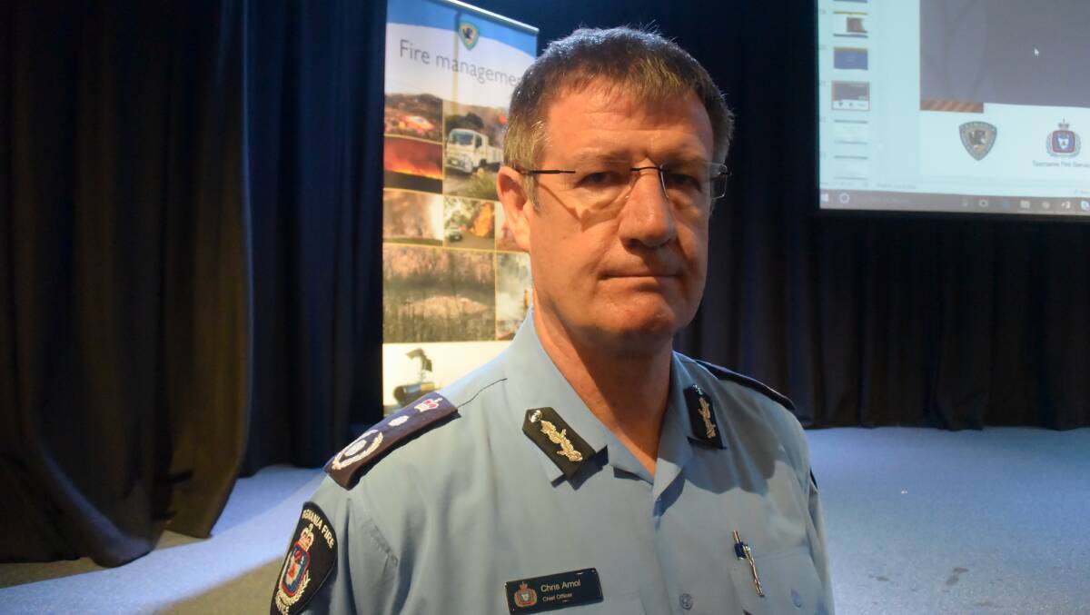 FIRE WARNING: Tasmania Fire Service chief officer Chris Arnol at a briefing at Inveresk on Wednesday.
