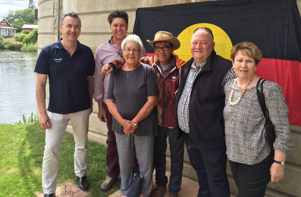 TRAIL OF SIGNIFICANCE: From left are Colony 47 chief executive Danny Sutton, Martin Hay, Aunty Dawn Blazely, Hank Morton, Greg Murray and Elizabeth Daly.