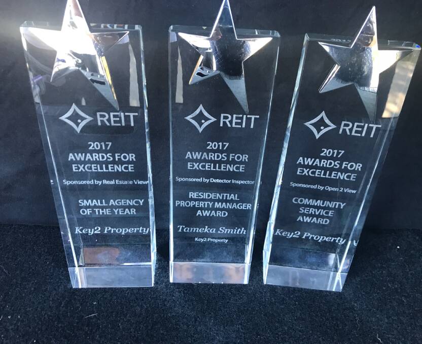 TRIPLE TREAT: The awards won by Key2 Property Launceston at the Real Estate Institute of Tasmania Awards for Excellence.