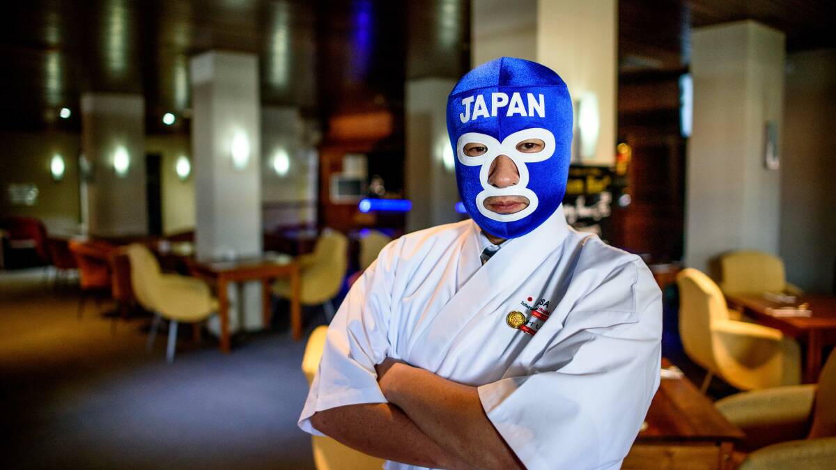 MASTER CHEF: The Sushi Samurai from Japanese TV show Bukkomi Japanese. Picture: Scott Gelston.