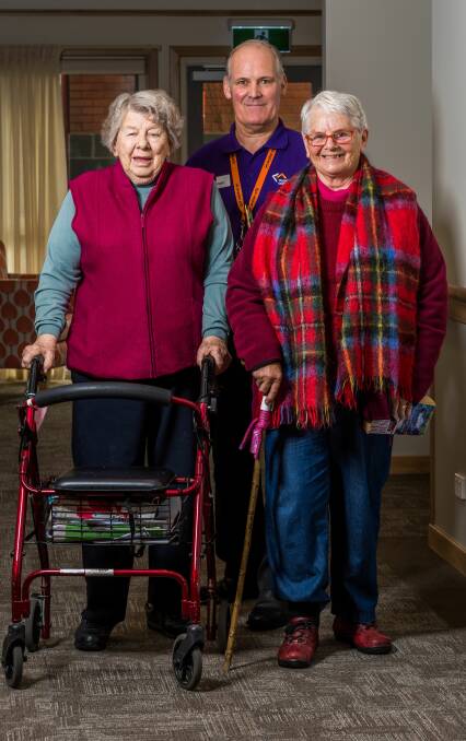 MISSION: Peace Haven Winter Walkers Millie Tidey, Ruth Kjar and William McKinnon are some of the residents who have embarked on an almost 300 kilometre 'virtual' journey to Mount Wellington. Picture: Phillip Biggs	
