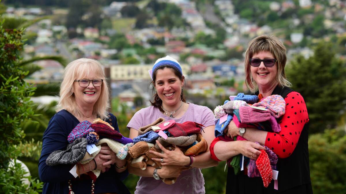 A group of women have banded together, knitting 80 beanies to send to Mexico City as a gesture of good will following September's deadly earthquake. Pictures: Paul Scambler 