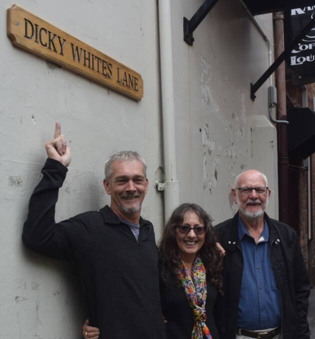 FAMILY: Paul White, Josie Bassett and Bill White, fifth and sixth descendants of Dicky White, pay a visit to his laneway Quadrant Mall. Picture: Jessica Willard 