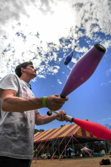 Jiemba Sands of Kellvie juggles at the Tasmanian Circus Festival. Picture: Paul Scambler 