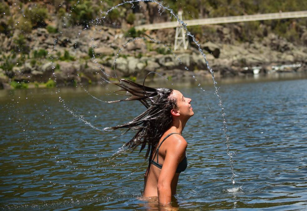 Danielle Gibbons, of Launceston, cools off at the First Basin at Cataract Gorge. Picture: Paul Scambler. 