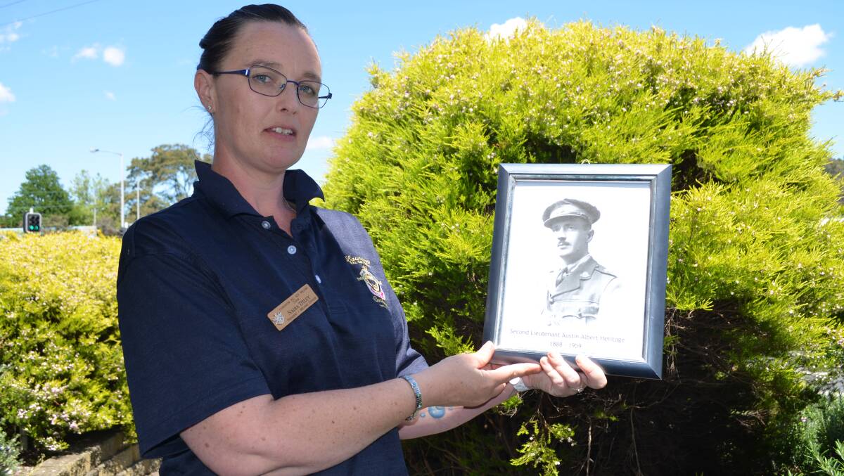 PROUD: Launceston RSL ADF Welfare Team President Nadia Titley with a photo of Launceston RSL Sub Branch founder Second Lieutenant Austin Albert Heritage. 