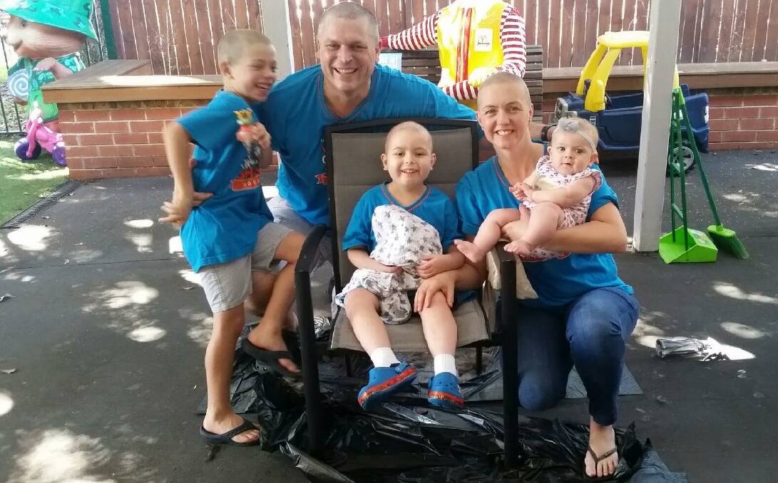 GOOD CAUSE: Justin, 7, Andrew, Henry, 4, Rachel and baby Violet Thompson, after shaving their head for the World's Greatest Shave. Picture: Supplied 