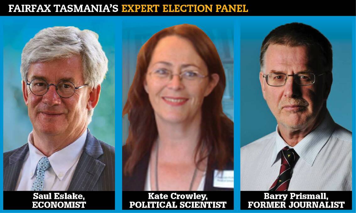 THREE EXPERTS: Economist Saul Eslake, political scientist Kate Crowley and former journalist Barry Prismall are Fairfax Tasmania's expert panel for the state election campaign.