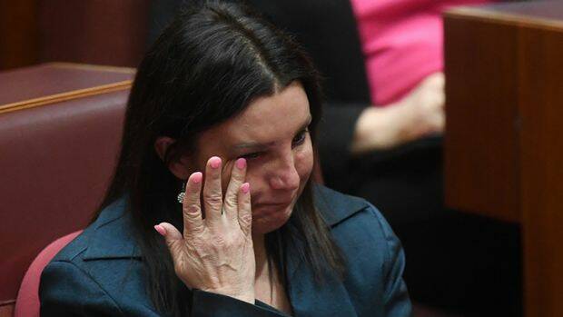 EMOTIONAL FAREWELL: Tasmanian independent Senator Jacqui Lambie bid a tearful goodbye to the Senate on Tuesday, after she found out she was a dual national and subsequently announced her resignation. Picture: Andrew Meares