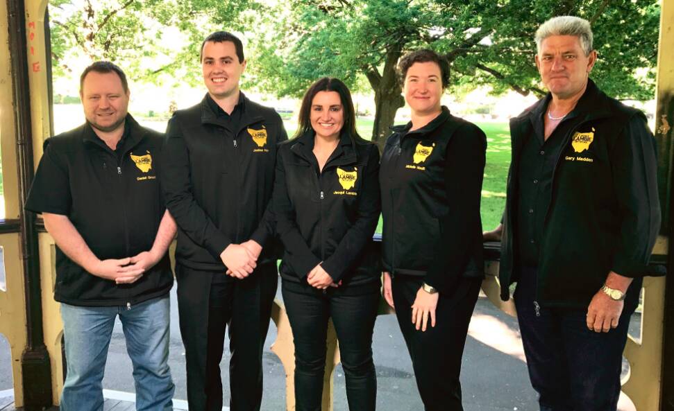 EDUCATION VISION: Jacqui Lambie and Jacqui Lambie Network Bass candidate Michelle Hoult, flanked by the JLN's three other Bass candidates. Picture: Twitter
