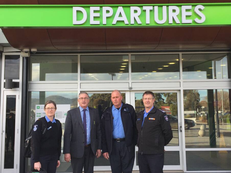 Rochelle Richards, Rene Hidding MP, Neil Brooksbank and Chris Arnol at Hobart Airport