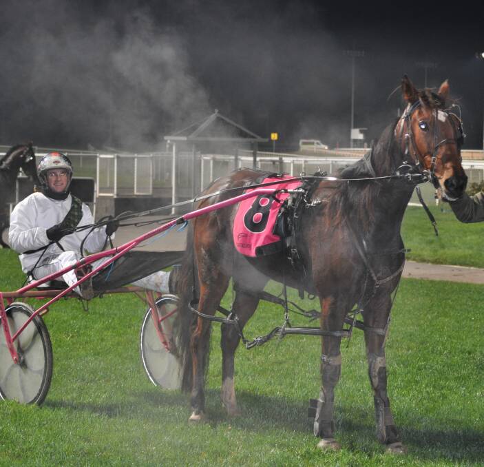 WEATHER COLD, YOLE HOT: The steam was coming off Ken Two Stars after his win at Mowbray on Sunday night and his driver Mark Yole was on fire, with a treble increasing his lead on the premiership table. Picture: Greg Mansfield