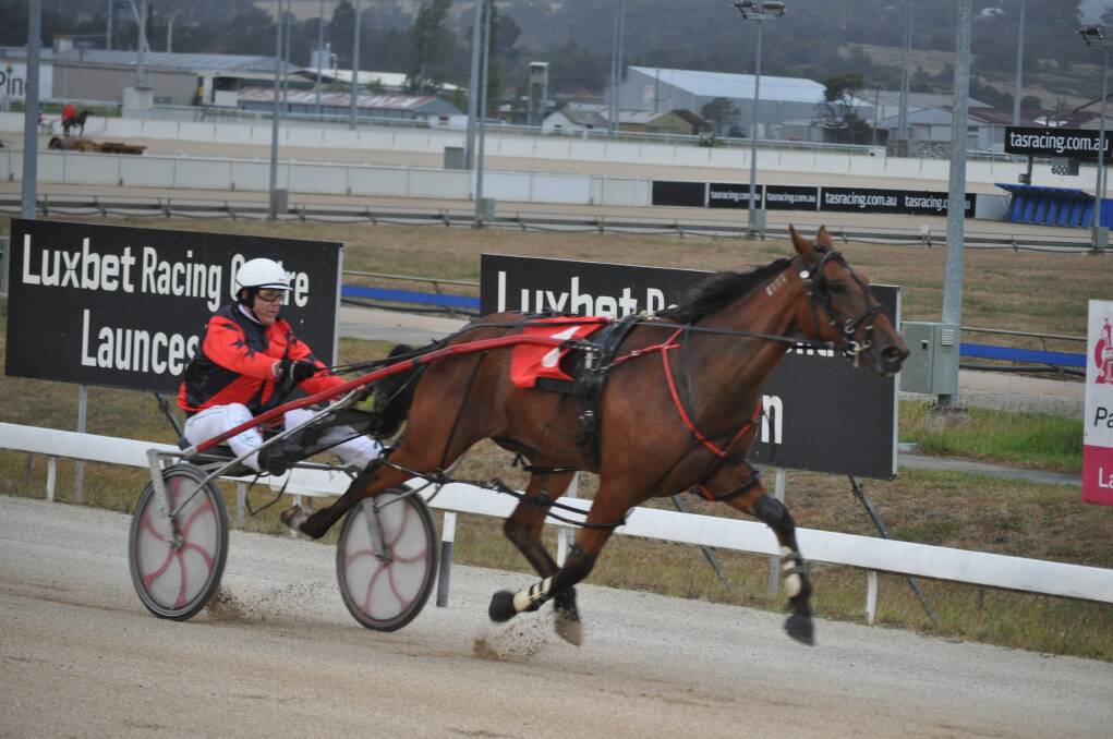 AUSTRALIAN FIRST: Sunny Sanz, driven by John Walters, wins the first two-year-old race in Australia this season at Mowbray on Friday night. Picture: Greg Mansfield
