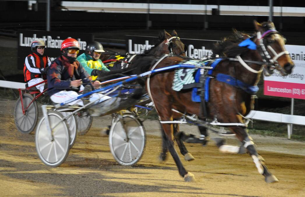 TOO QUICK: Angela De Marco, driven by Ricky Duggan, sprints home quickly to win at Mowbray on Sunday night. 