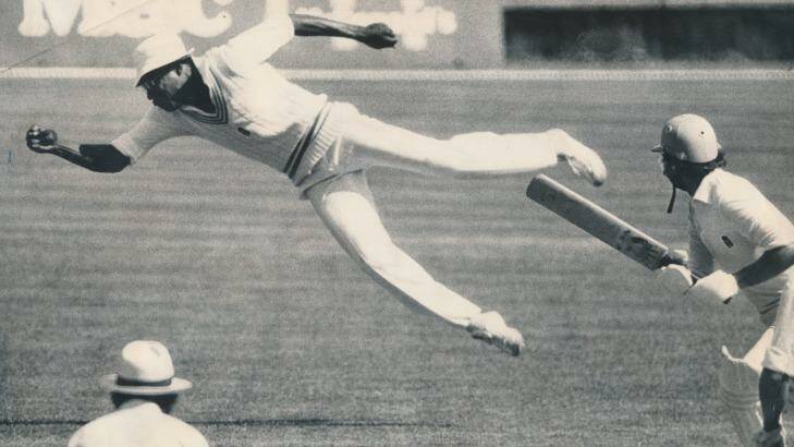 Glory days: West Indies captain Clive Lloyd dives for a catch in 1979.