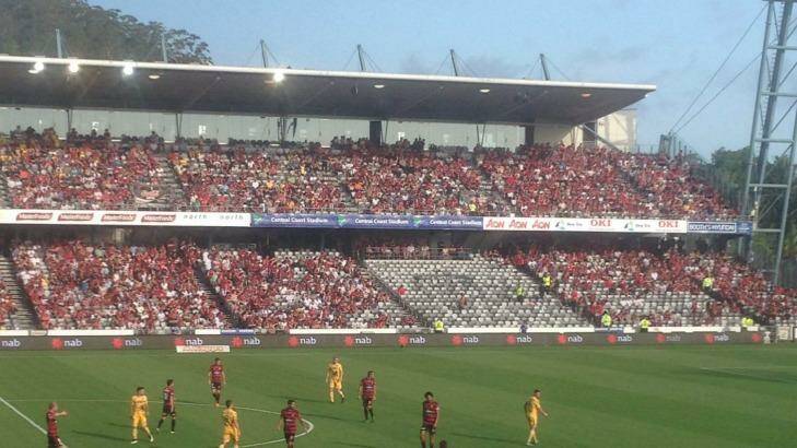The empty Wanderers section of Central Coast Stadium. Photo: Dominic Bossi