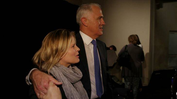 Malcolm Turnbull hugs his daughter Daisy during the 2-16 federal election campaign. Photo: Andrew Meares