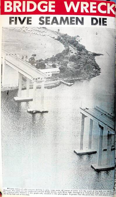Twelve people were killed when Australian National Line's 11,000-tonne bulk ore carrier, the Lake Illawarra, crashed into Hobart's Tasman Bridge on January 5, 1975. Four cars plunged 45 metres off the bridge and witnesses described the noise as like "a roll of thunder".