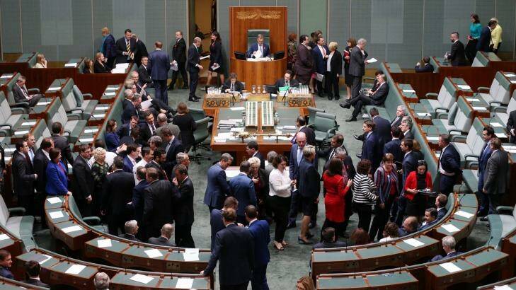 Lower house MPs vote on the same-sex marriage plebiscite bill on Thursday afternoon. Photo: Andrew Meares
