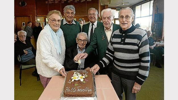 Riverside Bowls Club life members Joy Kirby, Laurie Leaver, Don Calver, Jack Dickens and Noel Dargan surround club patron Keith Lloyd to farewell the club before a move to Trevallyn. Picture: MARK JESSER